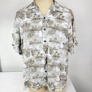 KoleKole Made Hawaiian Men's Short Sleeve Shirt Vintage Brown Palm Tree Print XL